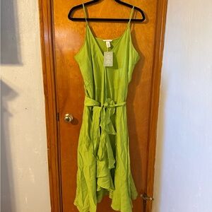 H&M Lime Green Ruffle Wrap Midi Dress